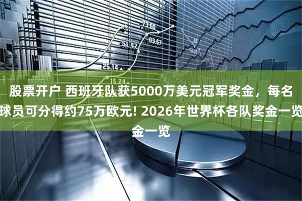 股票开户 西班牙队获5000万美元冠军奖金，每名球员可分得约75万欧元! 2026年世界杯各队奖金一览